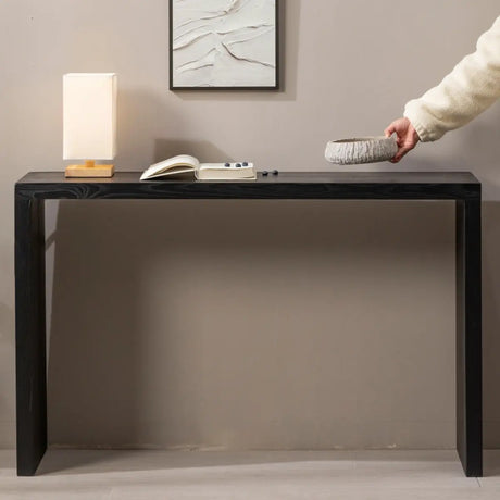 Simple Black Rectangular Wood Entryway Console Table Image - 1