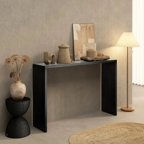 Simple Black Rectangular Wood Entryway Console Table Image - 2