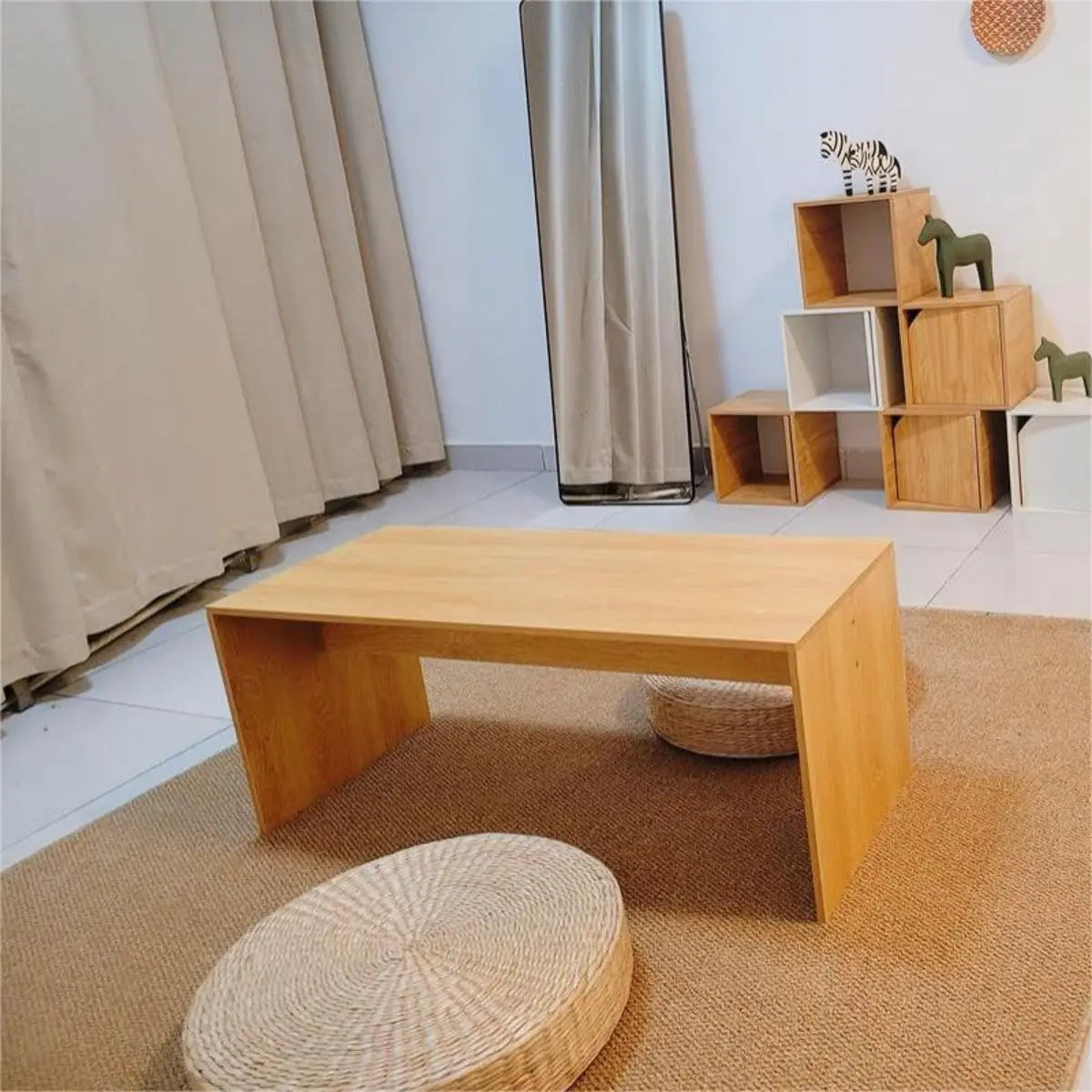 Simple Black Wood Rectangle Sled Single Coffee Table Image - 3