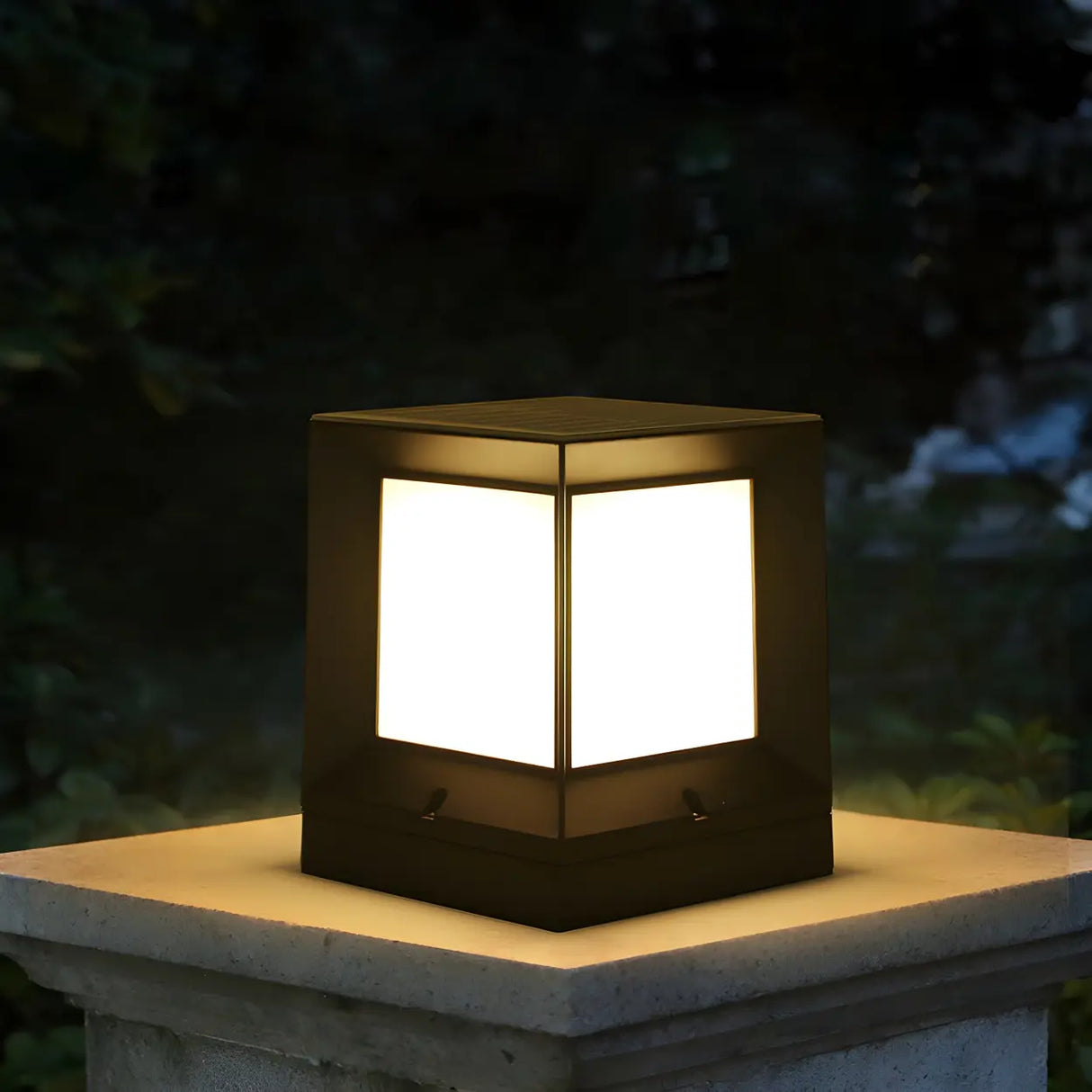 Simple Blank Outdoor Cube Metal Patio Column Light Image - 1