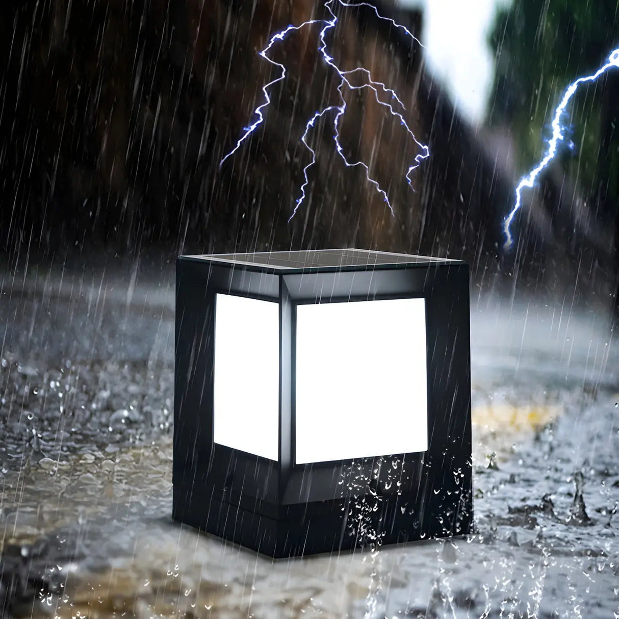 Simple Blank Outdoor Cube Metal Patio Column Light Image - 13