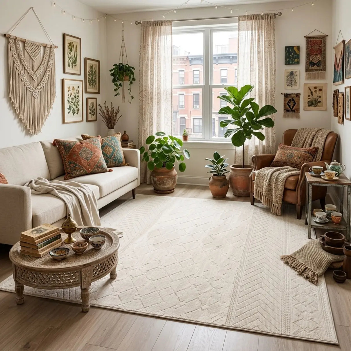 Simple Bohemian Beige Rectangle Anti-Slip Area Rug Image - 2