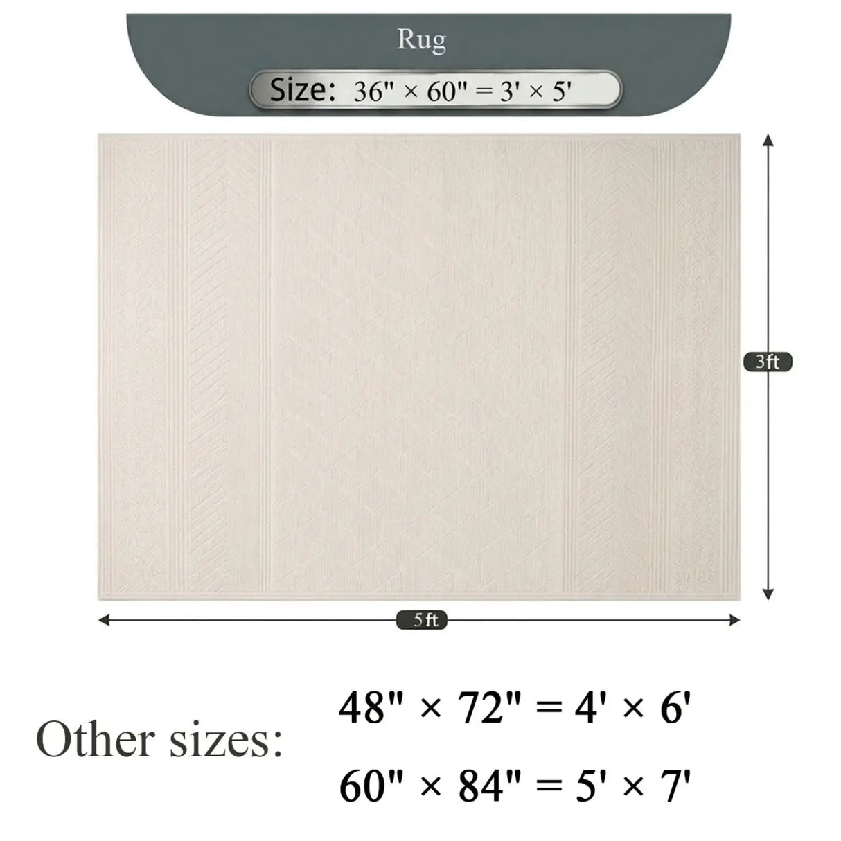 Simple Bohemian Beige Rectangle Anti-Slip Area Rug 