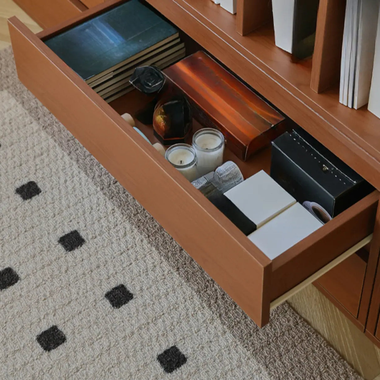 Simple Brown Closed Back Wood Storage Small Bookcase Image - 8