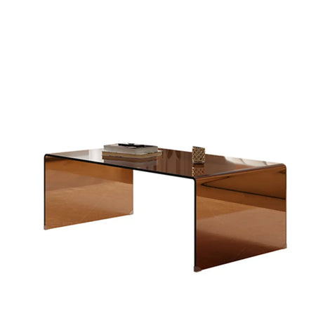 Simple Brown Glass Rectangular Sledge Coffee Table Image - 2