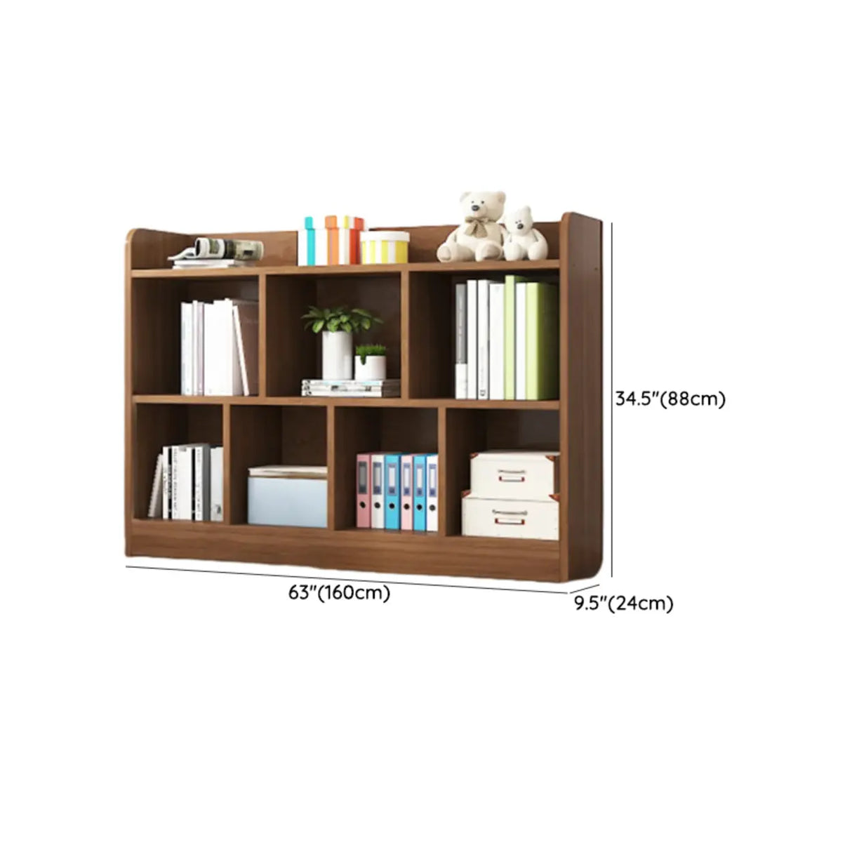 Simple Brown Lumber Horizontal Rectangular Bookcase Image - 10