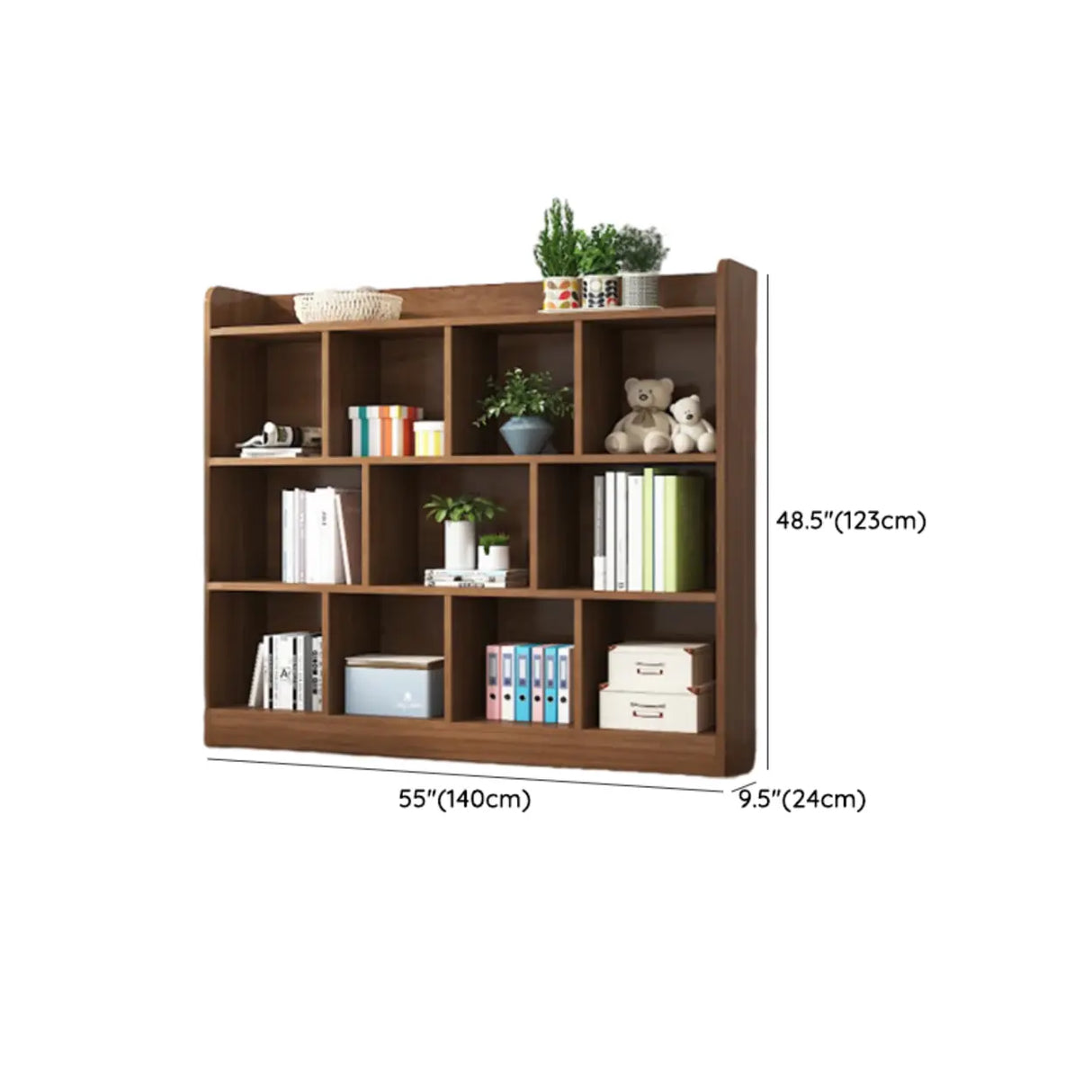 Simple Brown Lumber Horizontal Rectangular Bookcase Image - 25