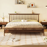 Simple Brown Queen Headboard Rubberwood Open-Frame Bed Image - 1
