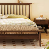 Simple Brown Queen Headboard Rubberwood Open-Frame Bed Image - 4