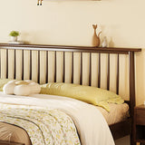 Simple Brown Queen Headboard Rubberwood Open-Frame Bed Image - 6