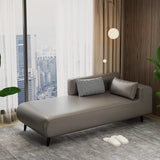 Simple Brown Rectangular Leather Solid Color Chaise Lounge Image - 9