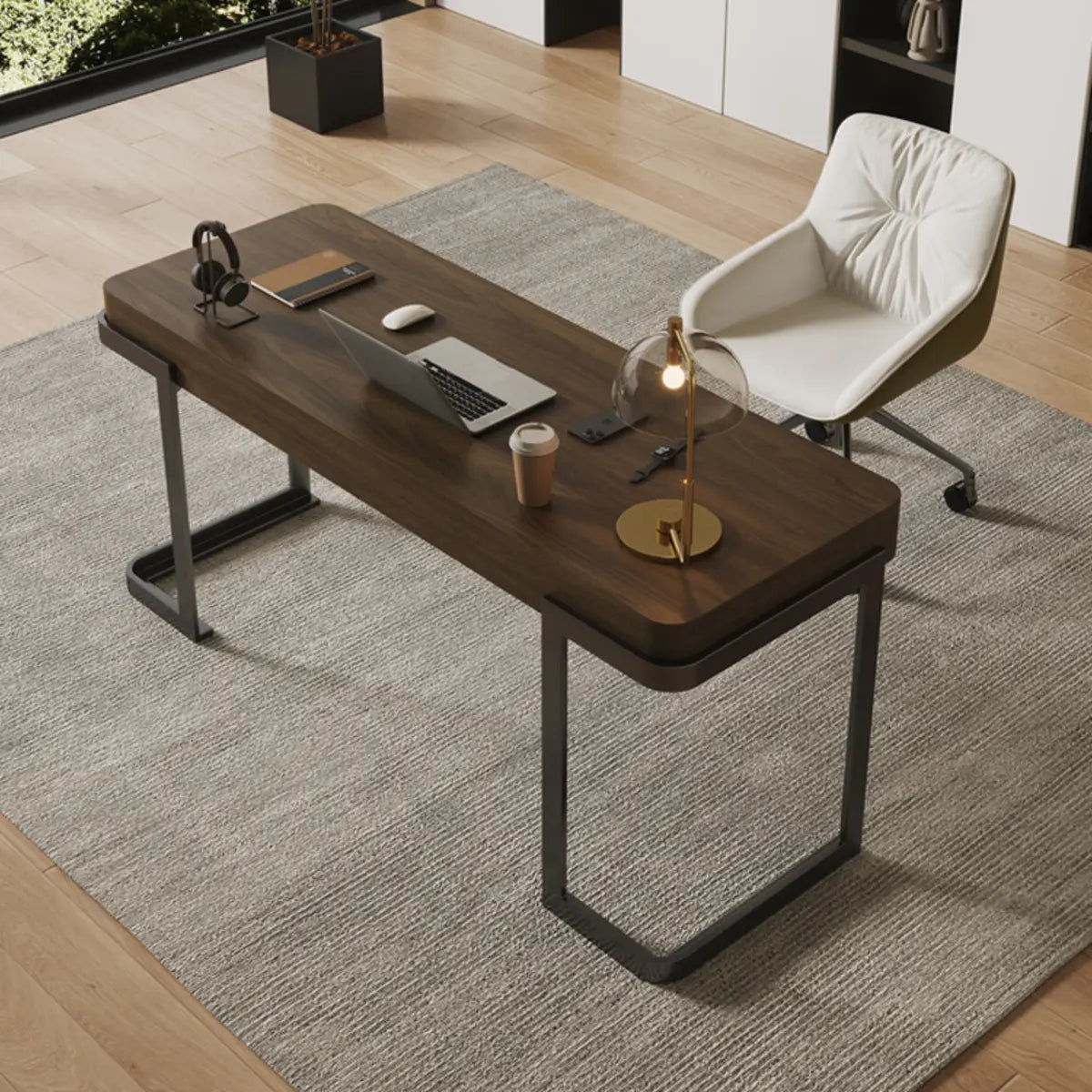 Simple Brown Wood Rectangle Standard Sled Computer Desk – Homebaa