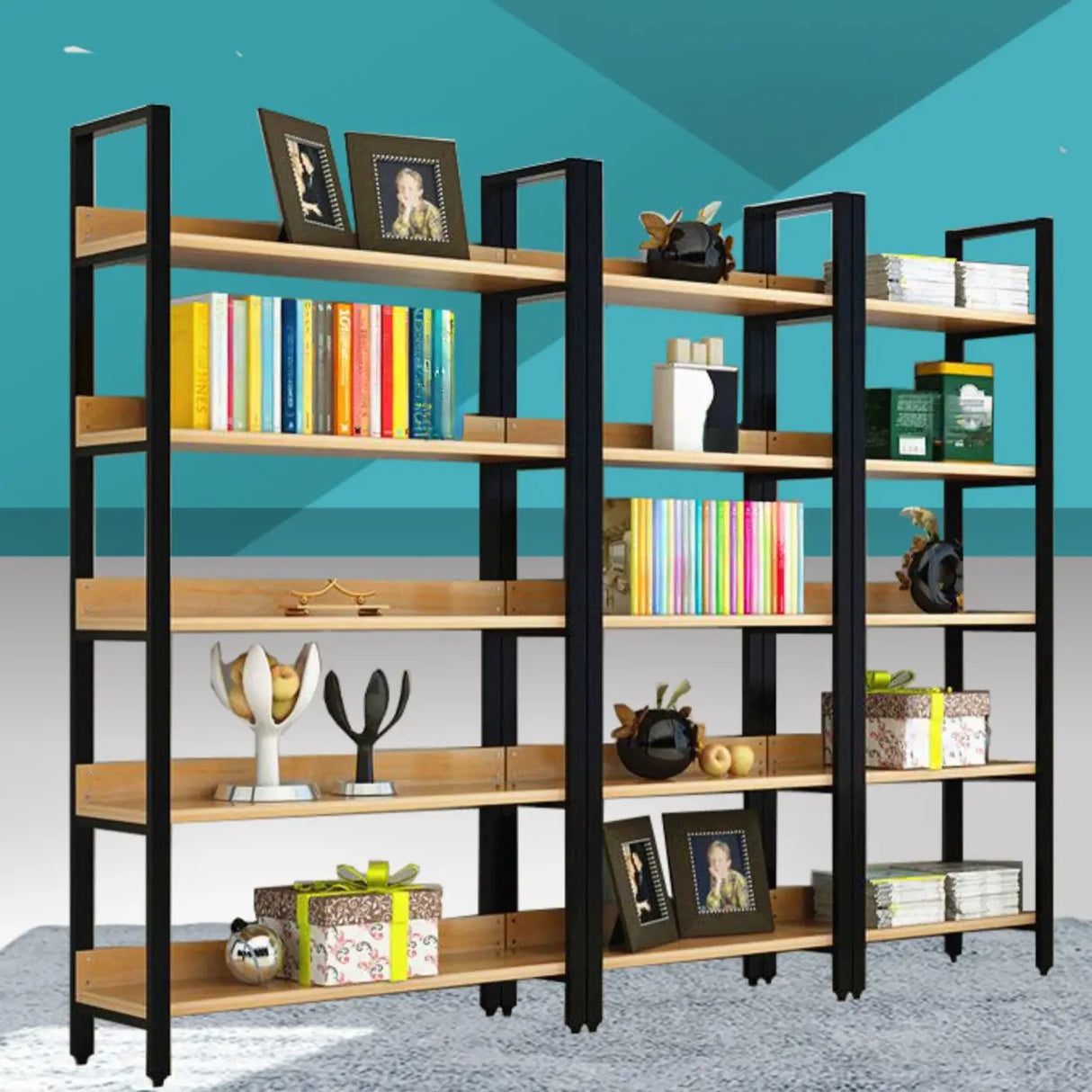Simple Casual Alloy Open Back Rectangle Bookshelves Image - 3