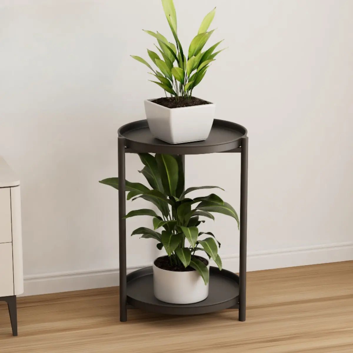 Simple Circular 2 Tiers Metal Plant Stand Indoor White Image - 23