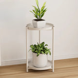 Simple Circular 2 Tiers Metal Plant Stand Indoor White Image - 7