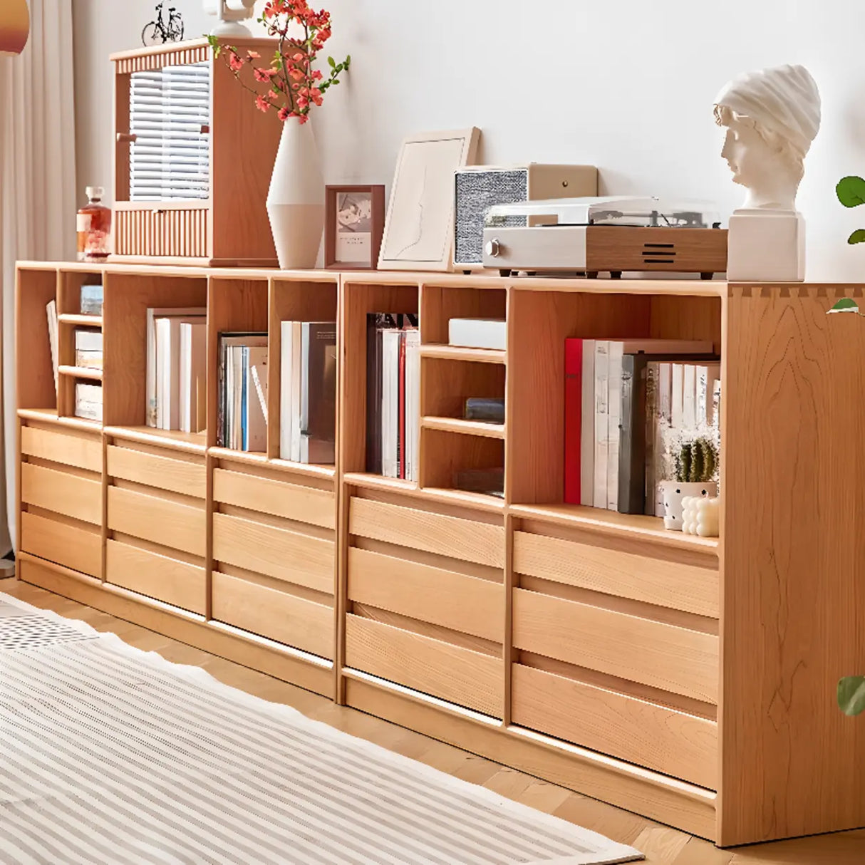 Simple Closed Back Wood Finish Wide Storage Bookcase Image - 1