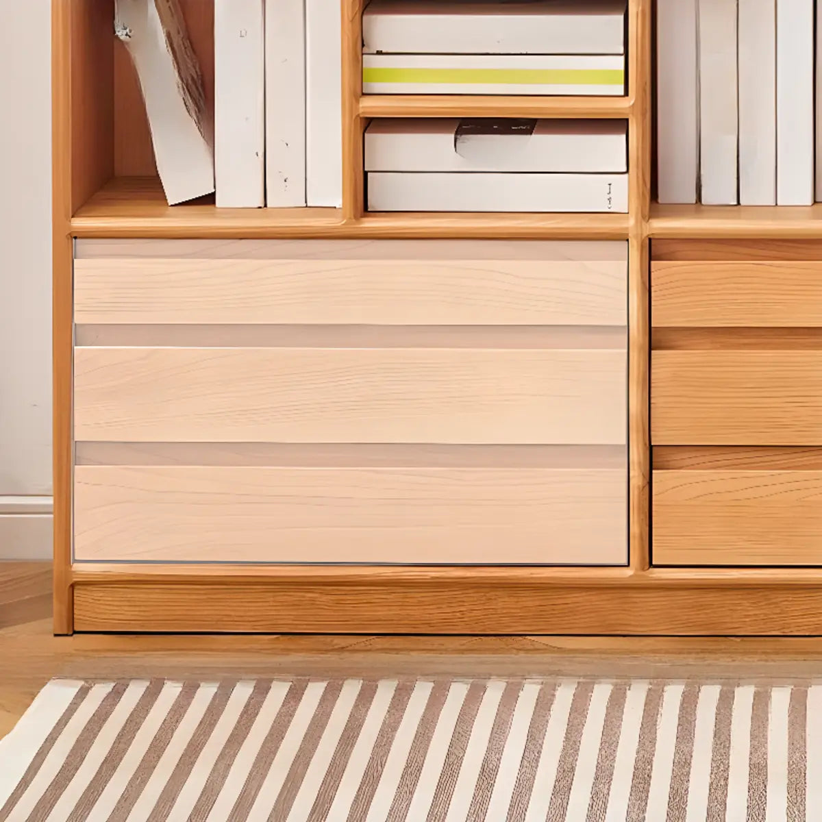 Simple Closed Back Wood Finish Wide Storage Bookcase Image - 10