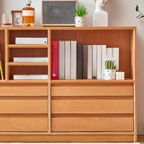 Simple Closed Back Wood Finish Wide Storage Bookcase Image - 13