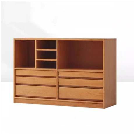 Simple Closed Back Wood Finish Wide Storage Bookcase Image - 2