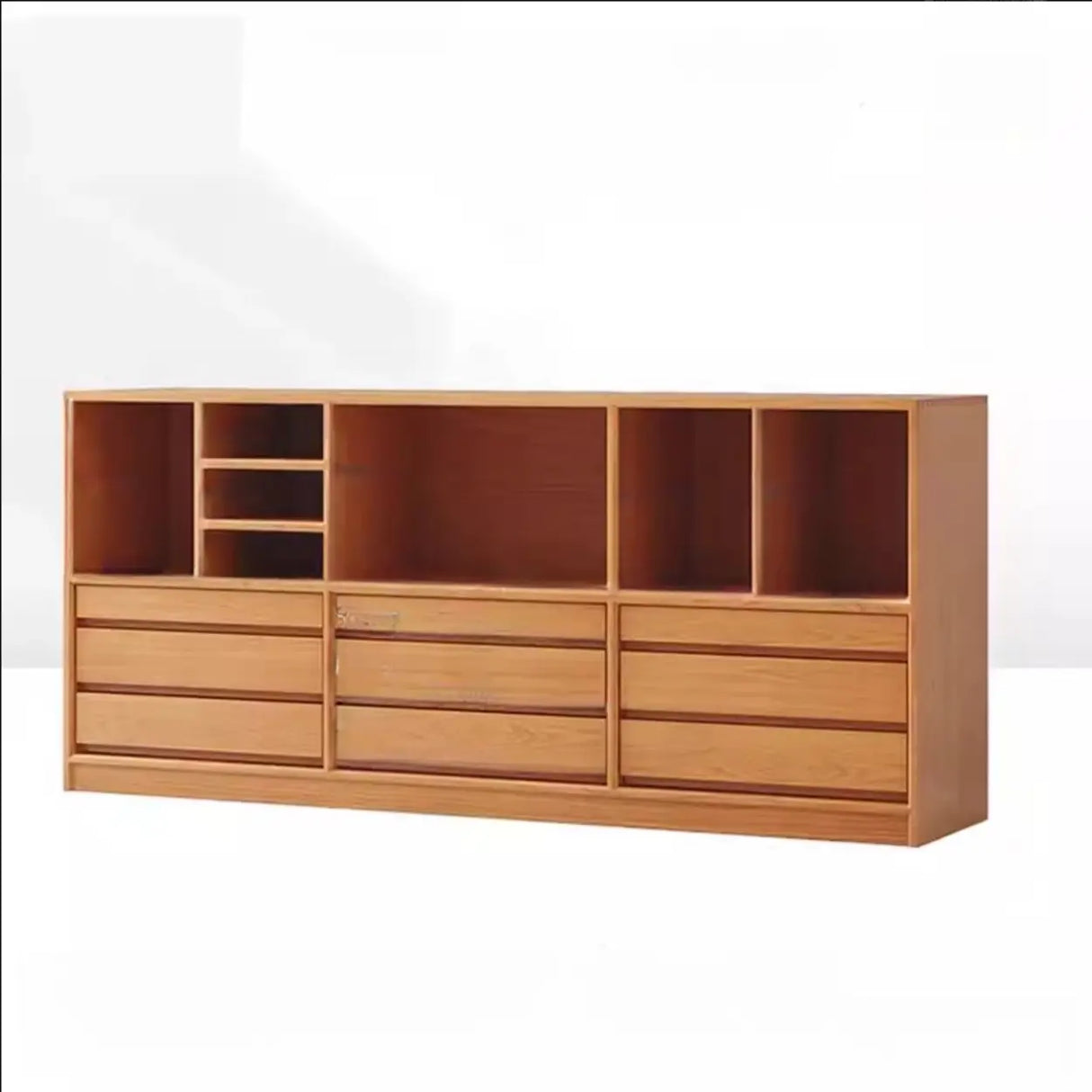 Simple Closed Back Wood Finish Wide Storage Bookcase Image - 3