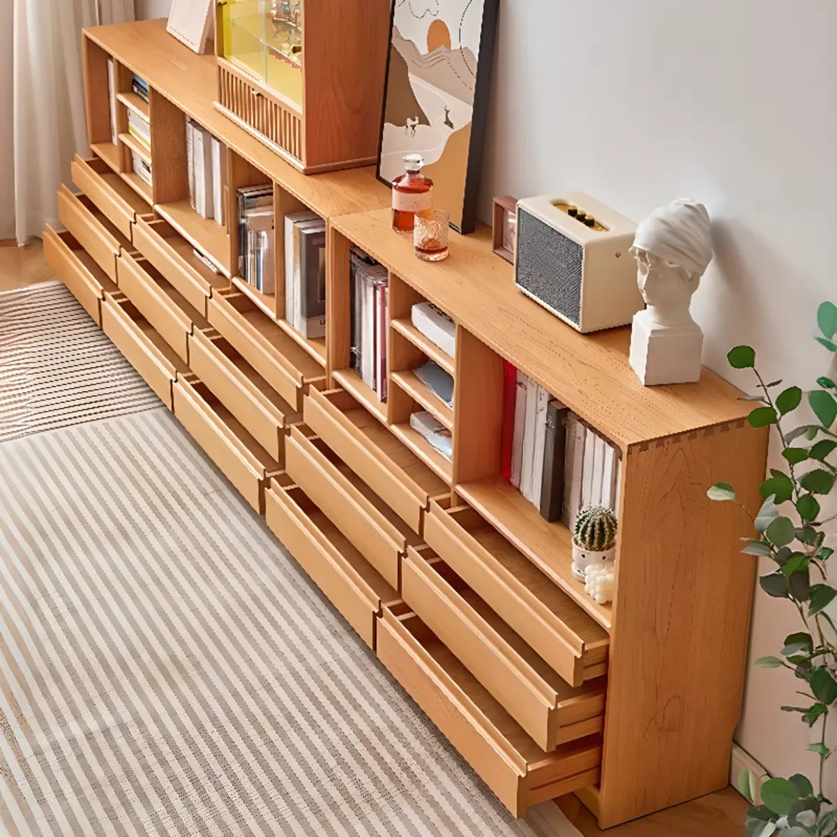 Simple Closed Back Wood Finish Wide Storage Bookcase Image - 4
