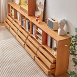 Simple Closed Back Wood Finish Wide Storage Bookcase Image - 4