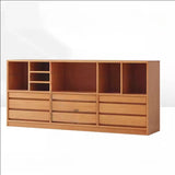Simple Closed Back Wood Finish Wide Storage Bookcase Image - 5