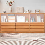Simple Closed Back Wood Finish Wide Storage Bookcase Image - 6