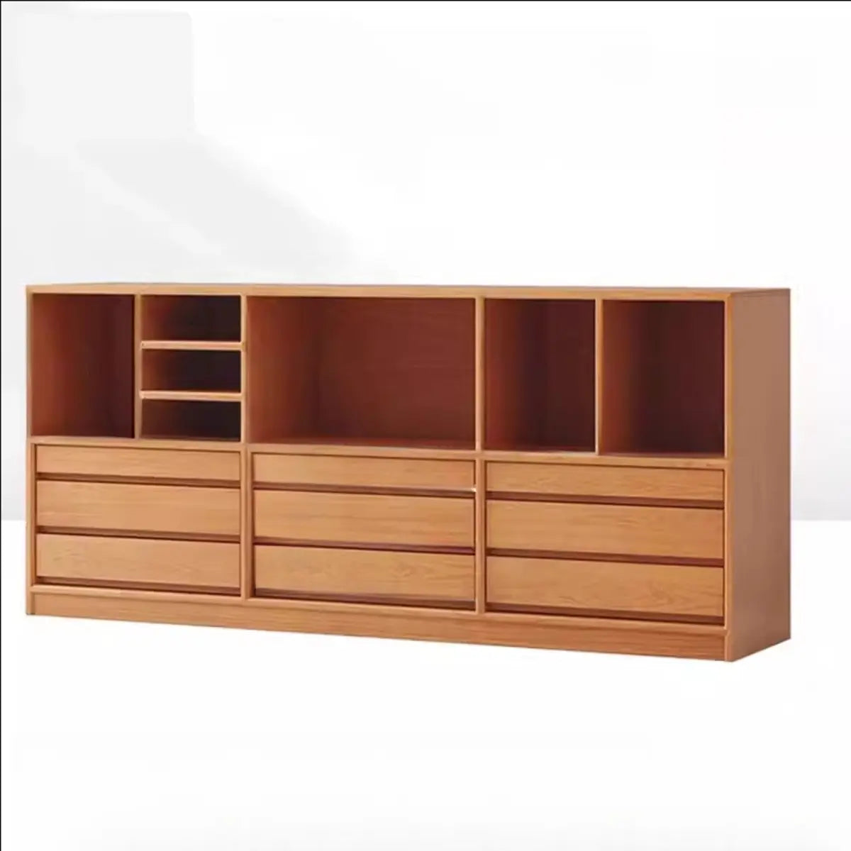 Simple Closed Back Wood Finish Wide Storage Bookcase Image - 7