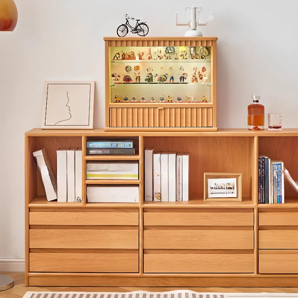Simple Closed Back Wood Finish Wide Storage Bookcase Image - 9