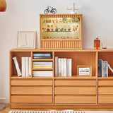 Simple Closed Back Wood Finish Wide Storage Bookcase Image - 9