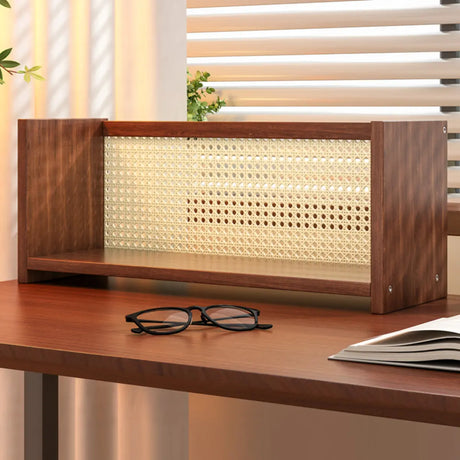 Simple Closed Cane Back Walnut Wood Desktop Bookcase Image - 1