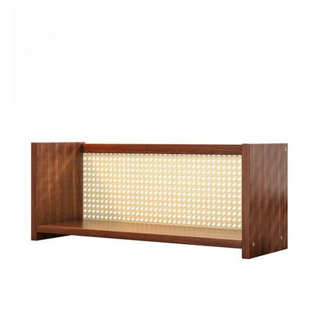 Simple Closed Cane Back Walnut Wood Desktop Bookcase Image - 2