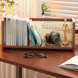 Simple Closed Cane Back Walnut Wood Desktop Bookcase Image - 4