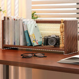 Simple Closed Cane Back Walnut Wood Desktop Bookcase Image - 5