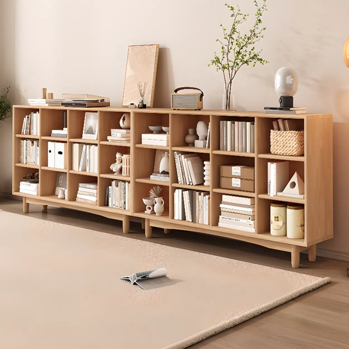 Simple Closed Horizontal Rectangular Long Wood Bookcase Image - 1