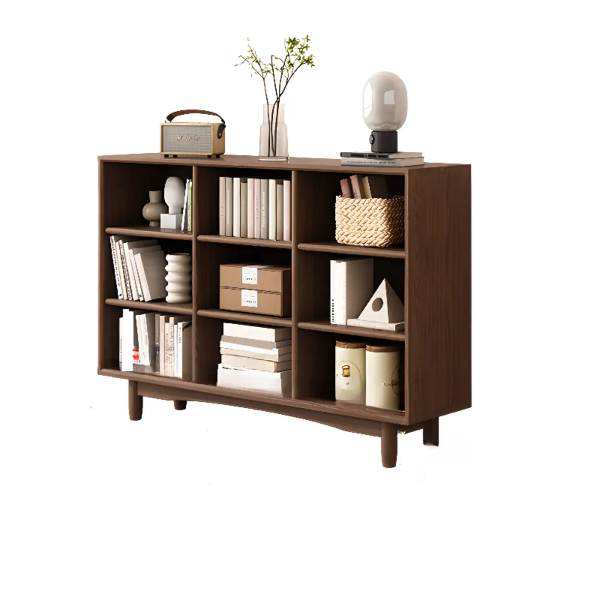 Simple Closed Horizontal Rectangular Long Wood Bookcase Image - 10