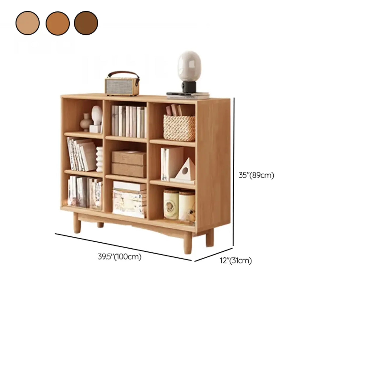 Simple Closed Horizontal Rectangular Long Wood Bookcase 