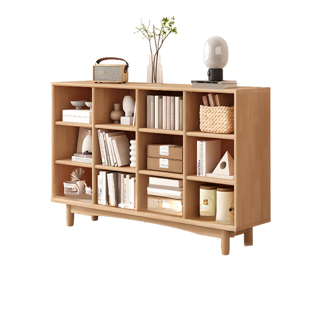 Simple Closed Horizontal Rectangular Long Wood Bookcase Image - 2