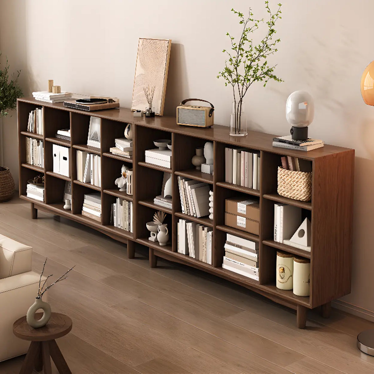Simple Closed Horizontal Rectangular Long Wood Bookcase Image - 4