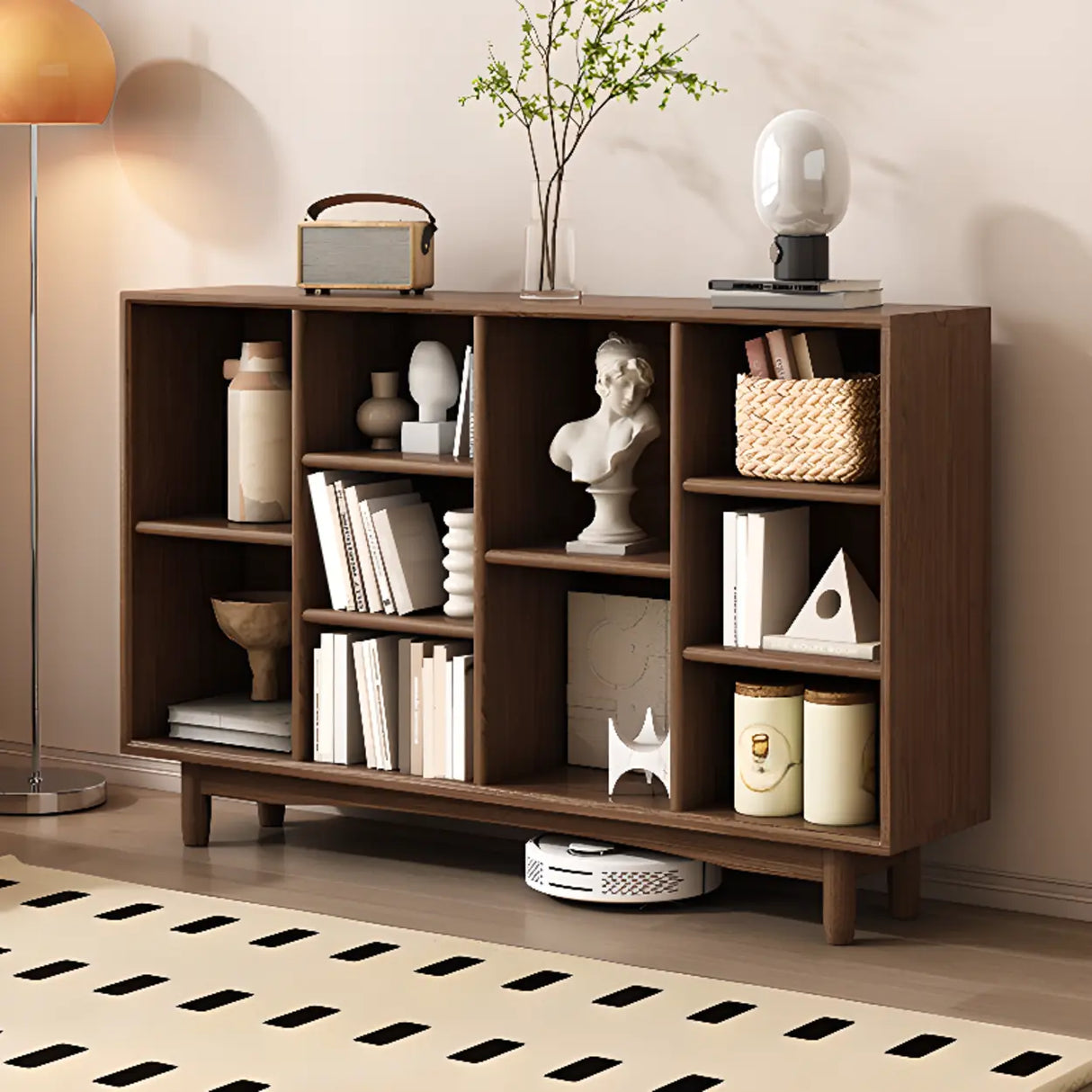 Simple Closed Horizontal Rectangular Long Wood Bookcase Image - 6