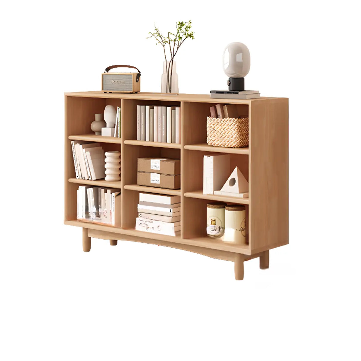 Simple Closed Horizontal Rectangular Long Wood Bookcase Image - 7