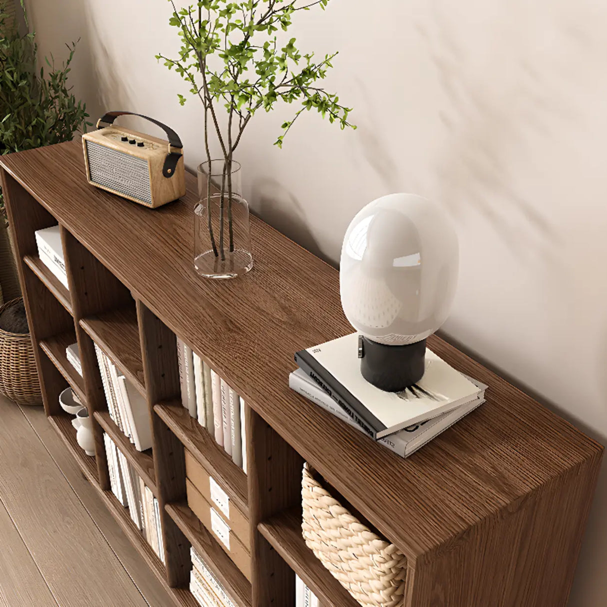 Simple Closed Horizontal Rectangular Long Wood Bookcase Image - 8