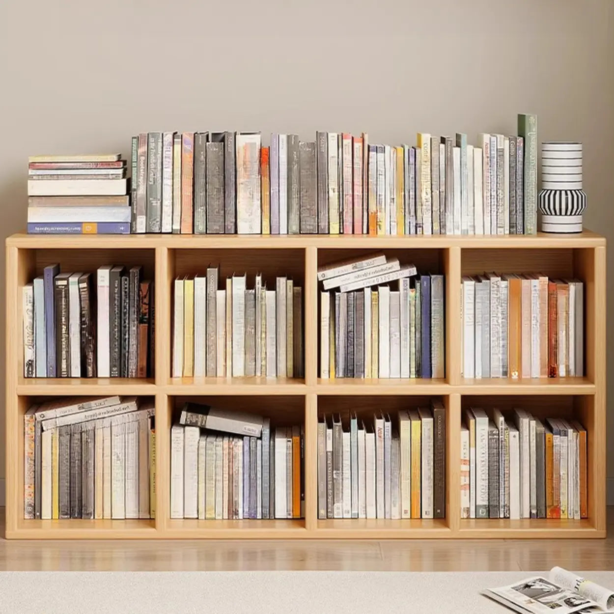 Simple Closed Reclaimed Wood Modular Cube Wide Bookcase Image - 1