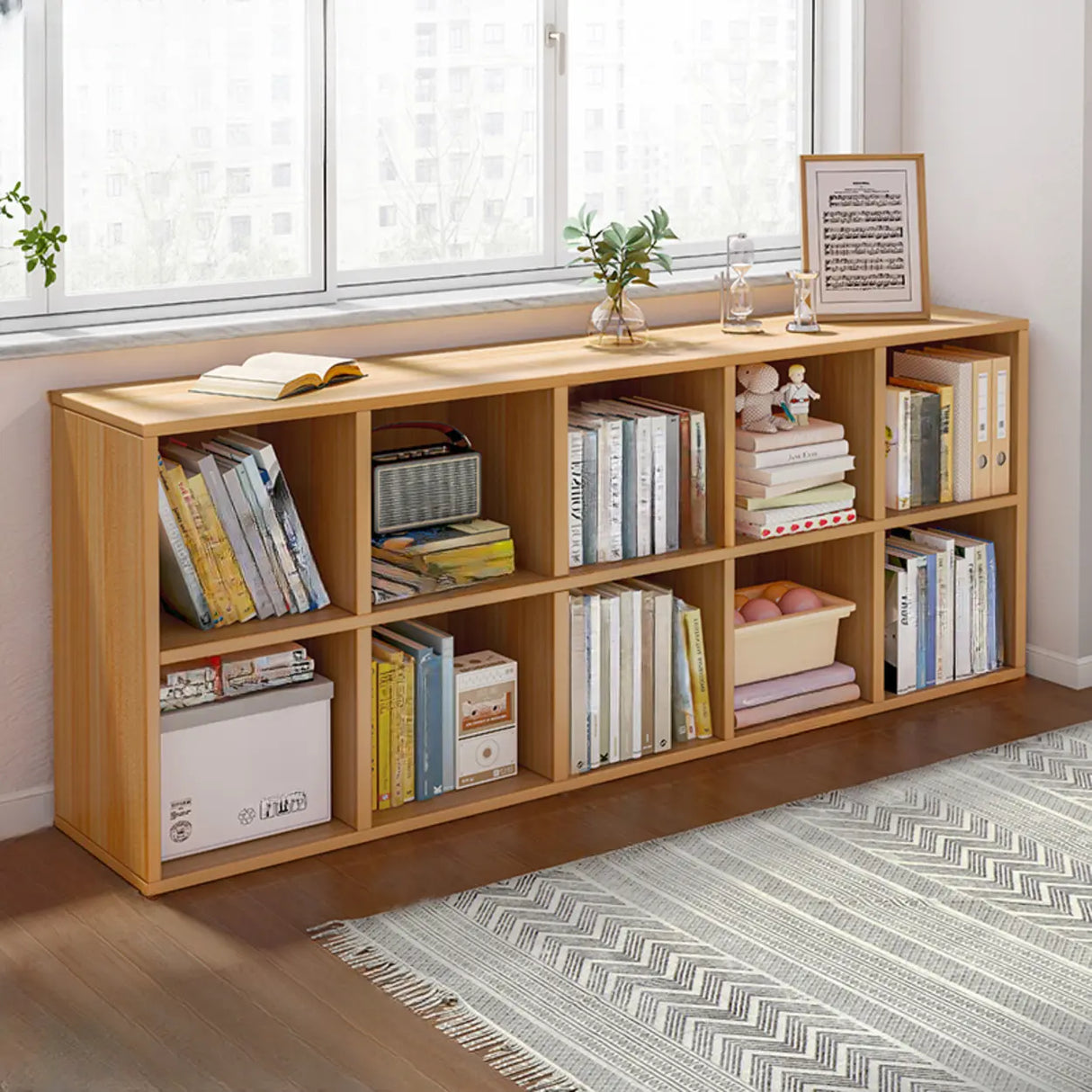 Simple Closed Reclaimed Wood Modular Cube Wide Bookcase Image - 20