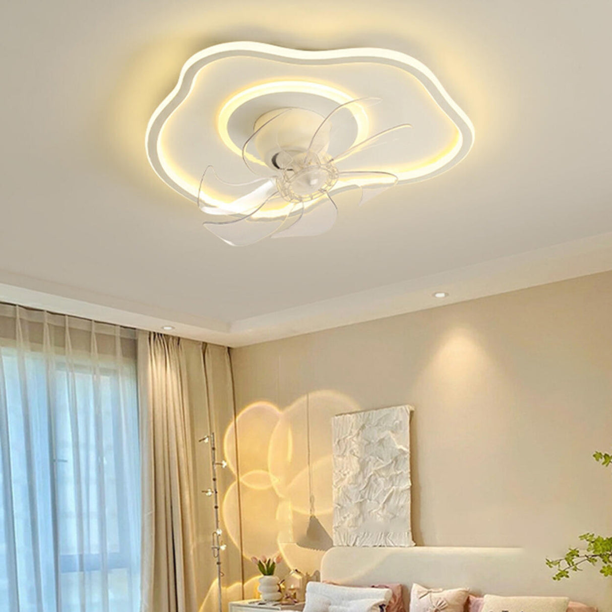 Simple Cloud Linear Recessed Ceiling Fan with Light Image - 16