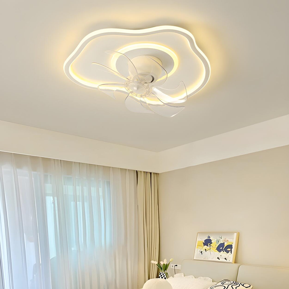 Simple Cloud Linear Recessed Ceiling Fan with Light Image - 4