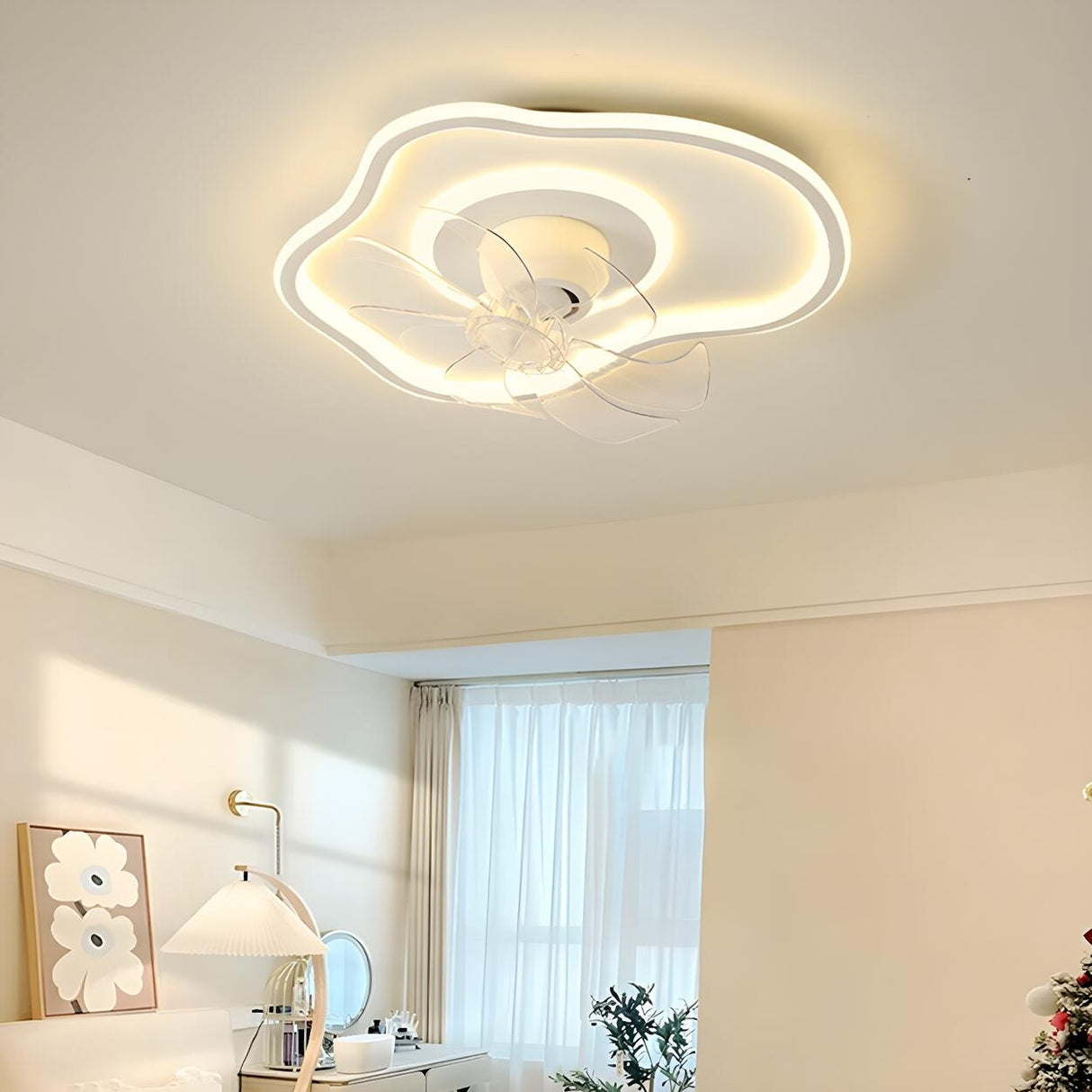 Simple Cloud Linear Recessed Ceiling Fan with Light Image - 5