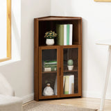 Simple Corner Wooden Green Storage Narrow Bookcase Image - 7