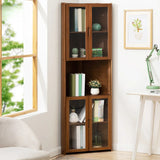 Simple Corner Wooden Green Storage Narrow Bookcase Image - 8